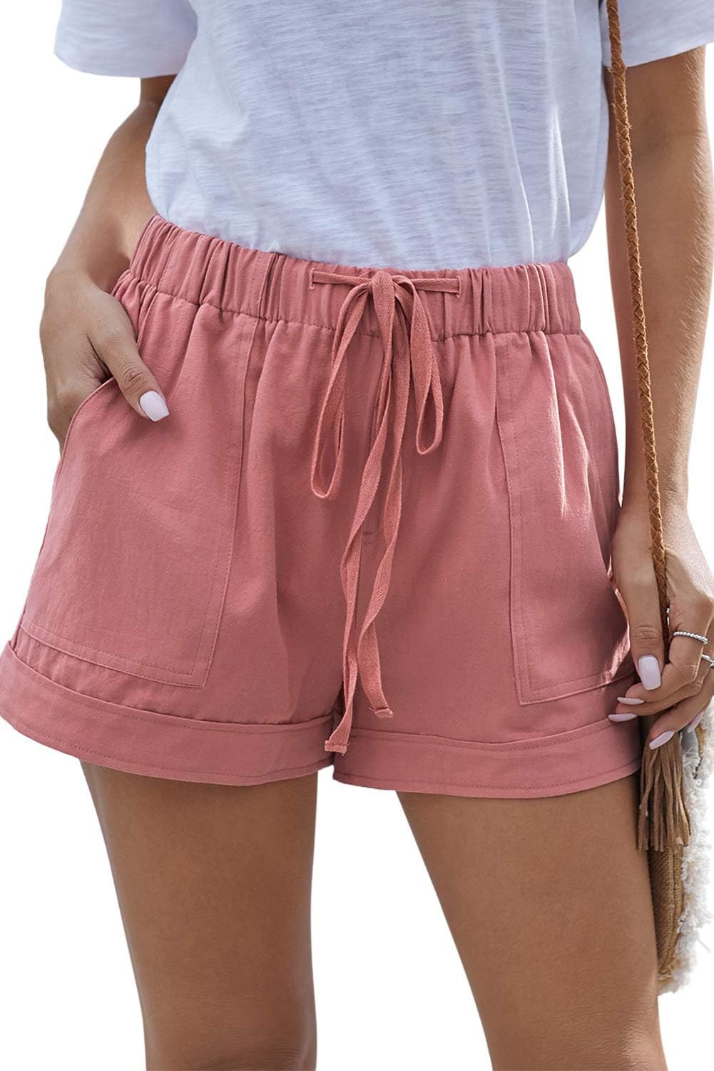 Damen leichte Shorts, lässig, weit geschnitten, trendige kurze Hose, elastischer Bund mit Kordelzug, bequeme Shorts