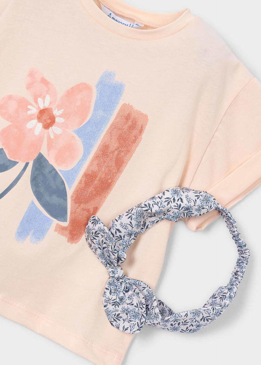 Bedrucktes T-Shirt für Mädchen mit Scrunchie