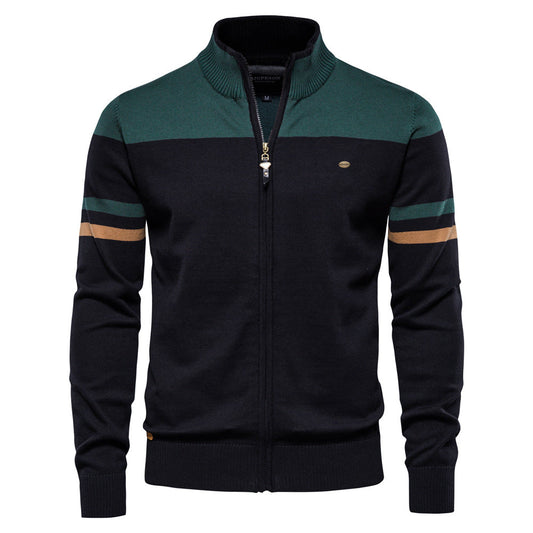 Men's Casual Stand Collar Full Zip Up Cardigan Sweater Coat