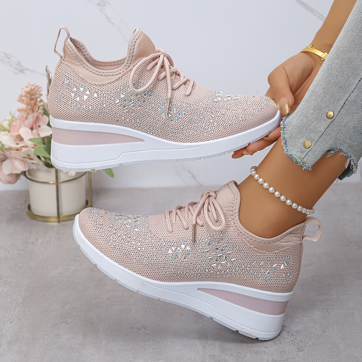 🔥Letzter Tag Aktion 70% RABATT - Legere, atmungsaktive, orthopädische Sneaker für Damen mit Strass-Verzierung
