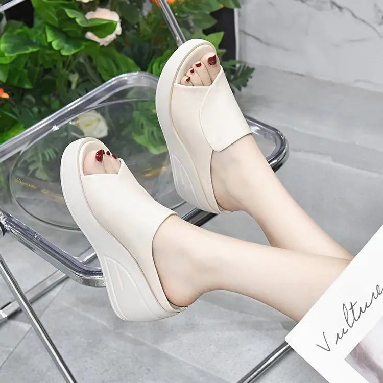LetcloTM Damen Italienische Plateau-Slipper aus weichem Leder