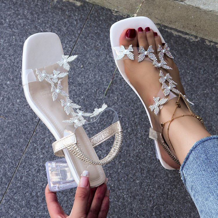 🔥Letzter Tag Promotion 50% RABATT - Damen Schmetterling Strass Blockabsatz Sandalen
