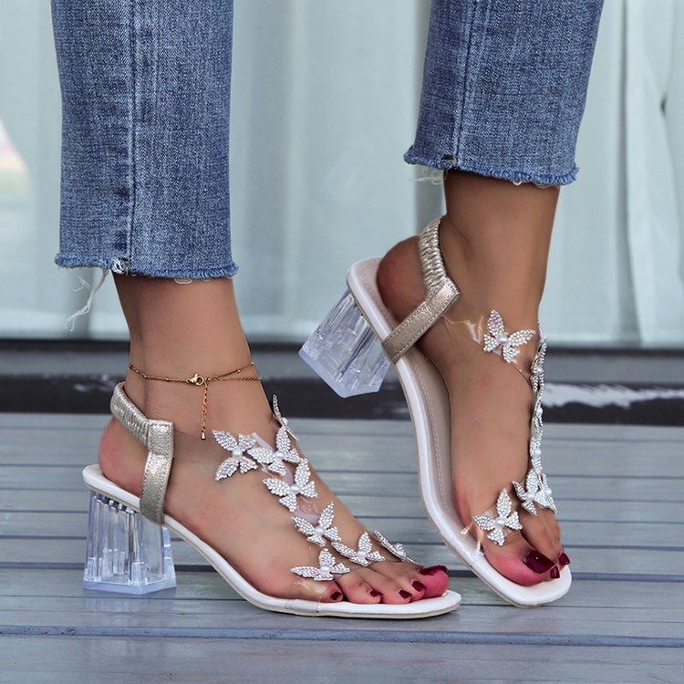 🔥Letzter Tag Promotion 50% RABATT - Damen Schmetterling Strass Blockabsatz Sandalen