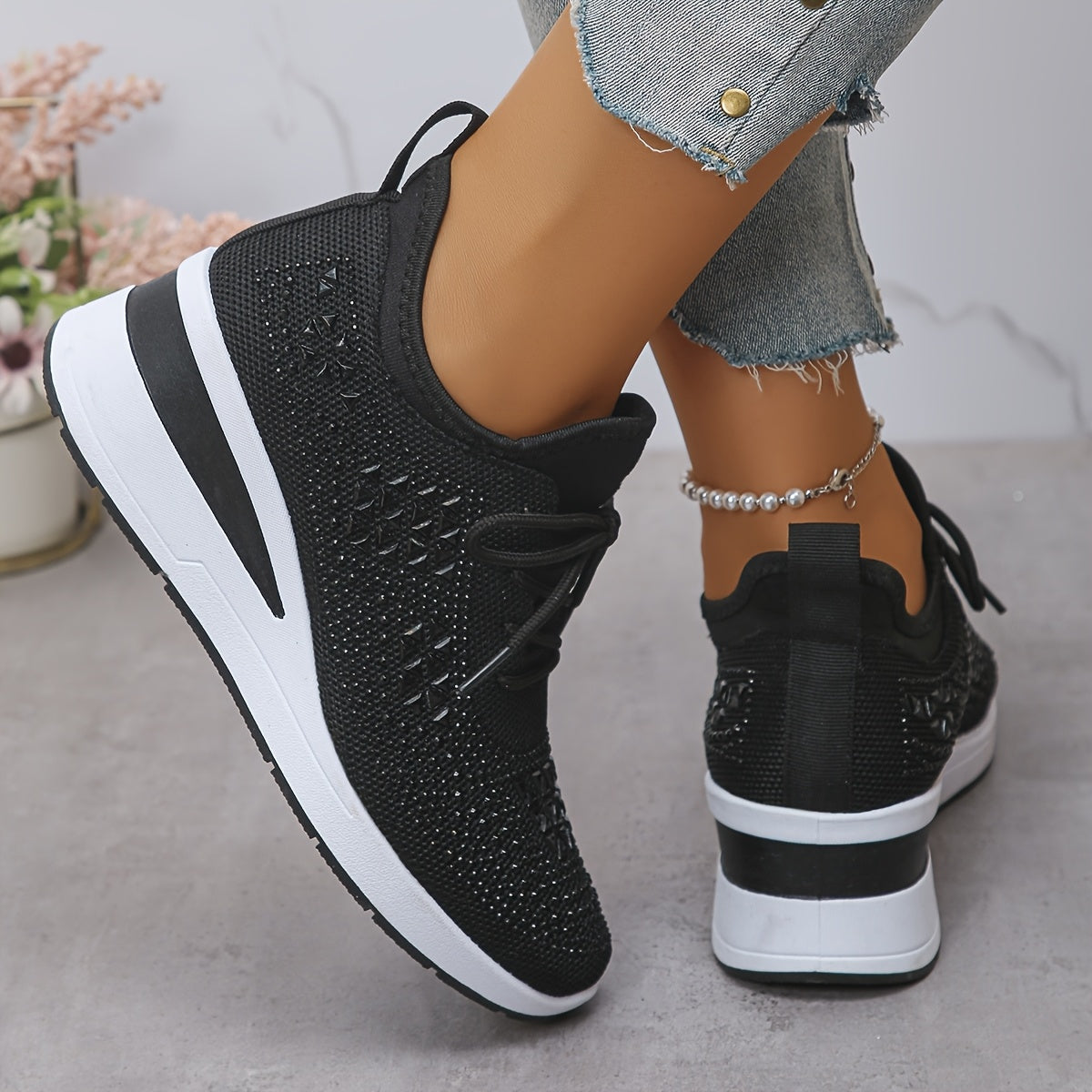 🔥Letzter Tag Aktion 70% RABATT - Legere, atmungsaktive, orthopädische Sneaker für Damen mit Strass-Verzierung
