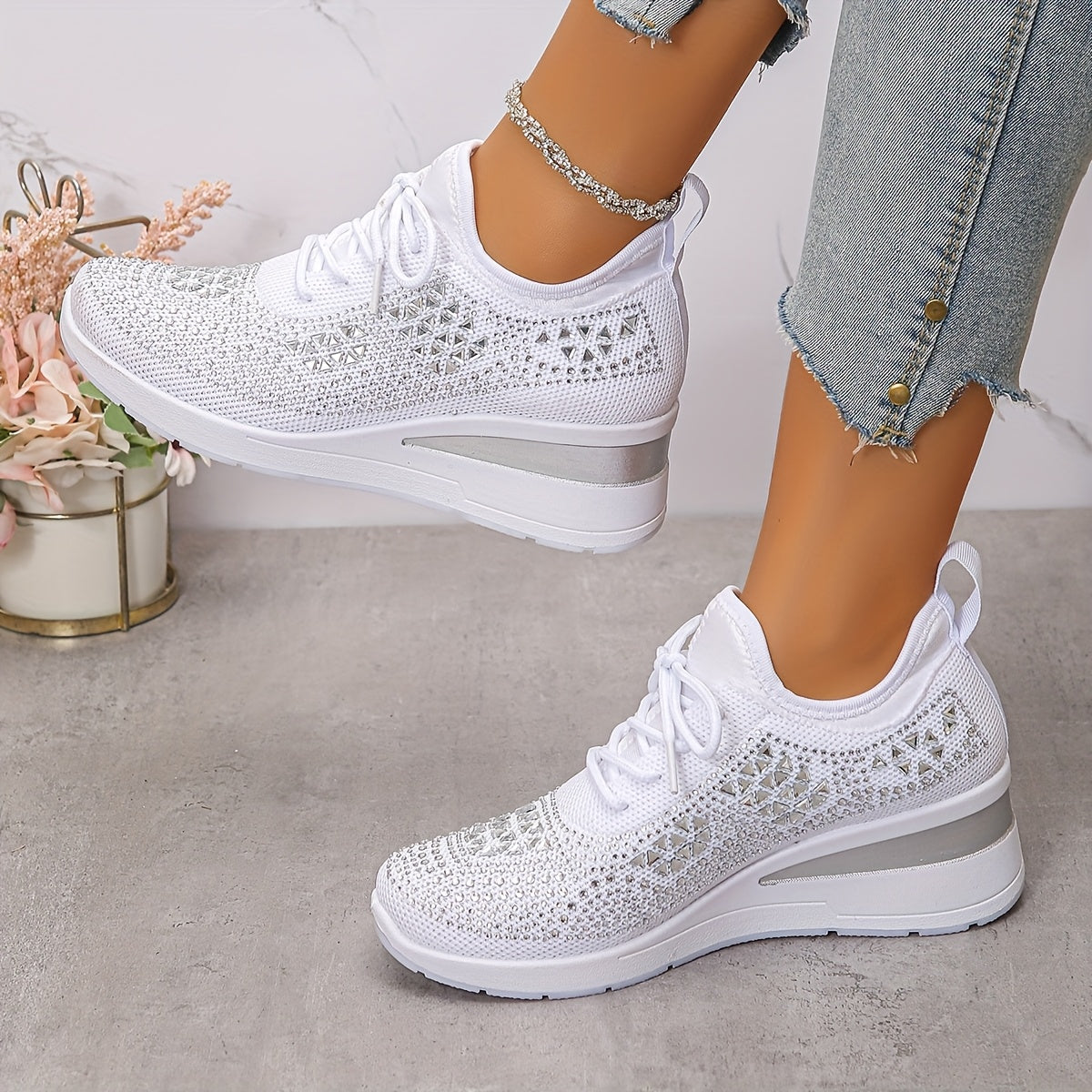 🔥Letzter Tag Aktion 70% RABATT - Legere, atmungsaktive, orthopädische Sneaker für Damen mit Strass-Verzierung