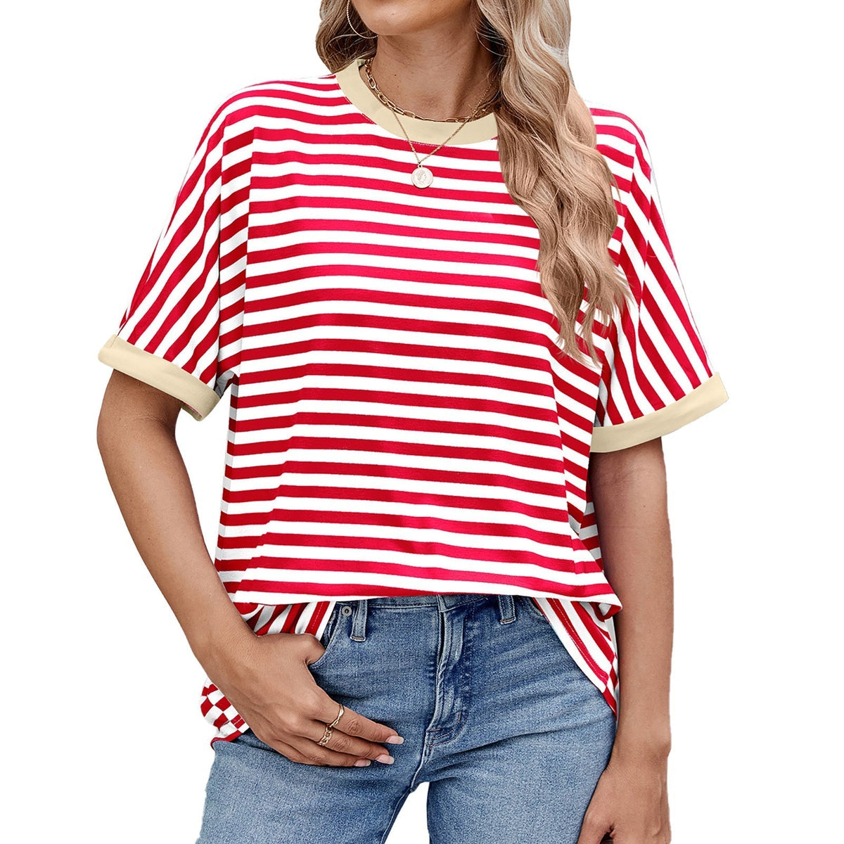 💖Women Summer Oversized Tops Striped Casual T-shirt