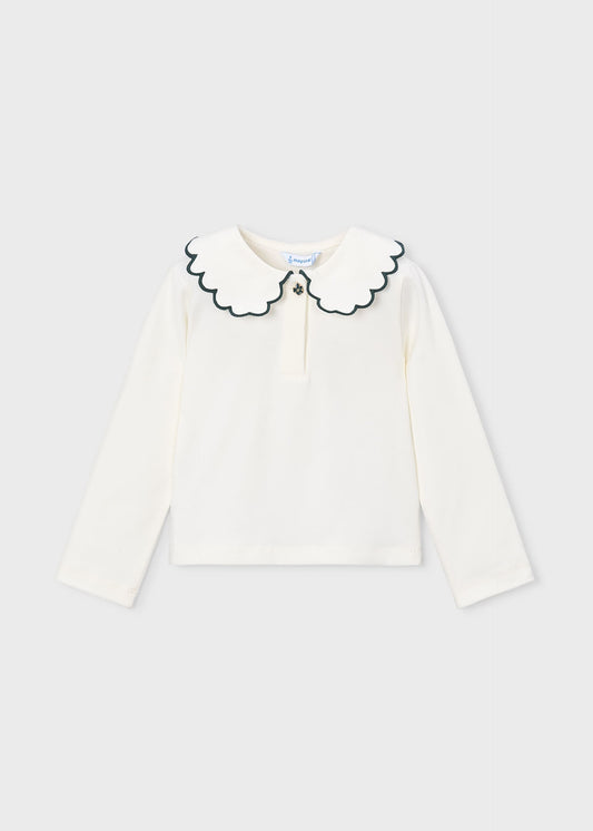Basic girls' polo shirt with a Peter Pan collar
