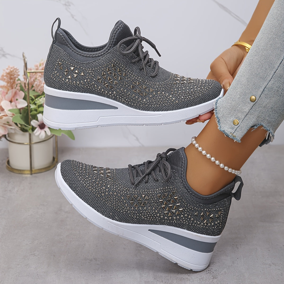 🔥Letzter Tag Aktion 70% RABATT - Legere, atmungsaktive, orthopädische Sneaker für Damen mit Strass-Verzierung