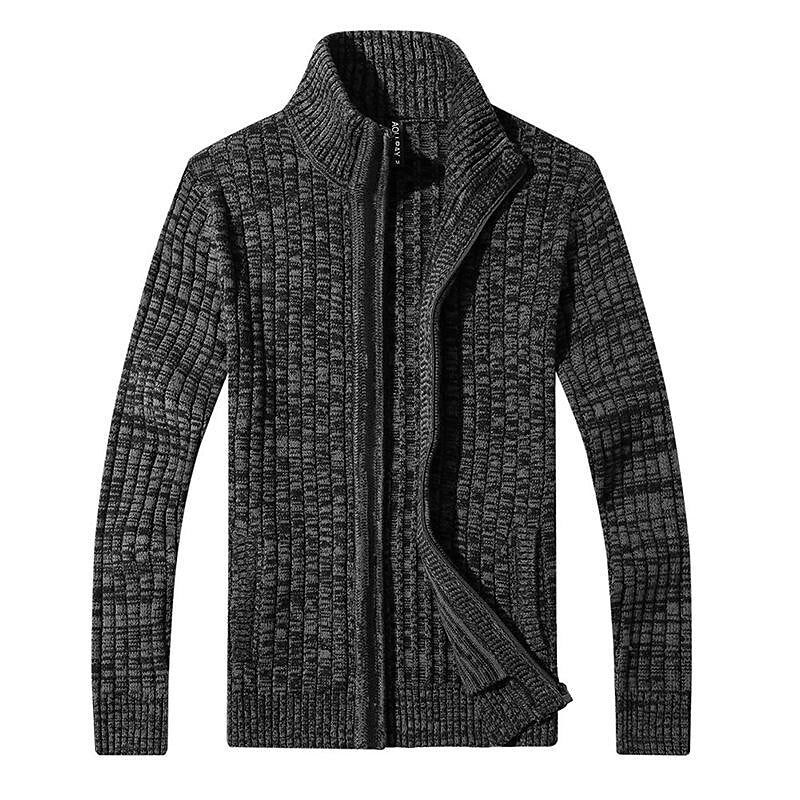 Men's Melange Stand Collar Slim Fit Zipper Sweater