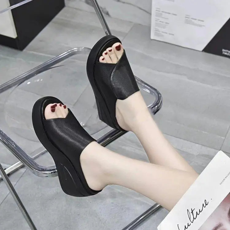 LetcloTM Damen Italienische Plateau-Slipper aus weichem Leder