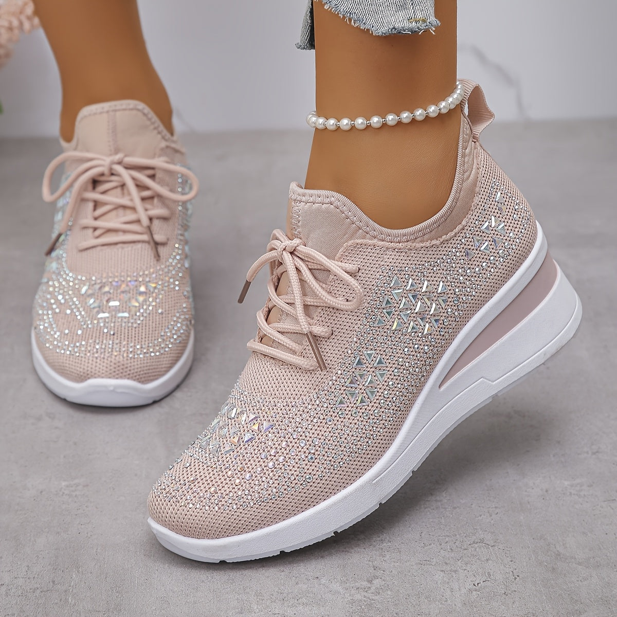 🔥Letzter Tag Aktion 70% RABATT - Legere, atmungsaktive, orthopädische Sneaker für Damen mit Strass-Verzierung