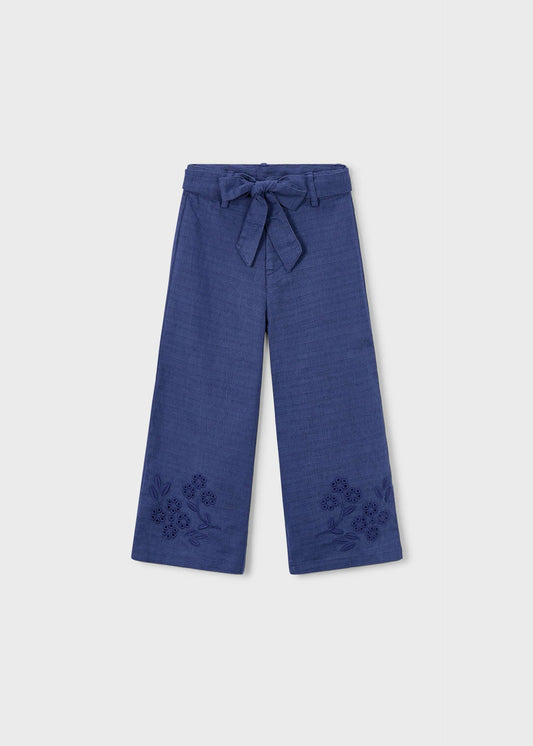 Embroidered linen trousers for girls