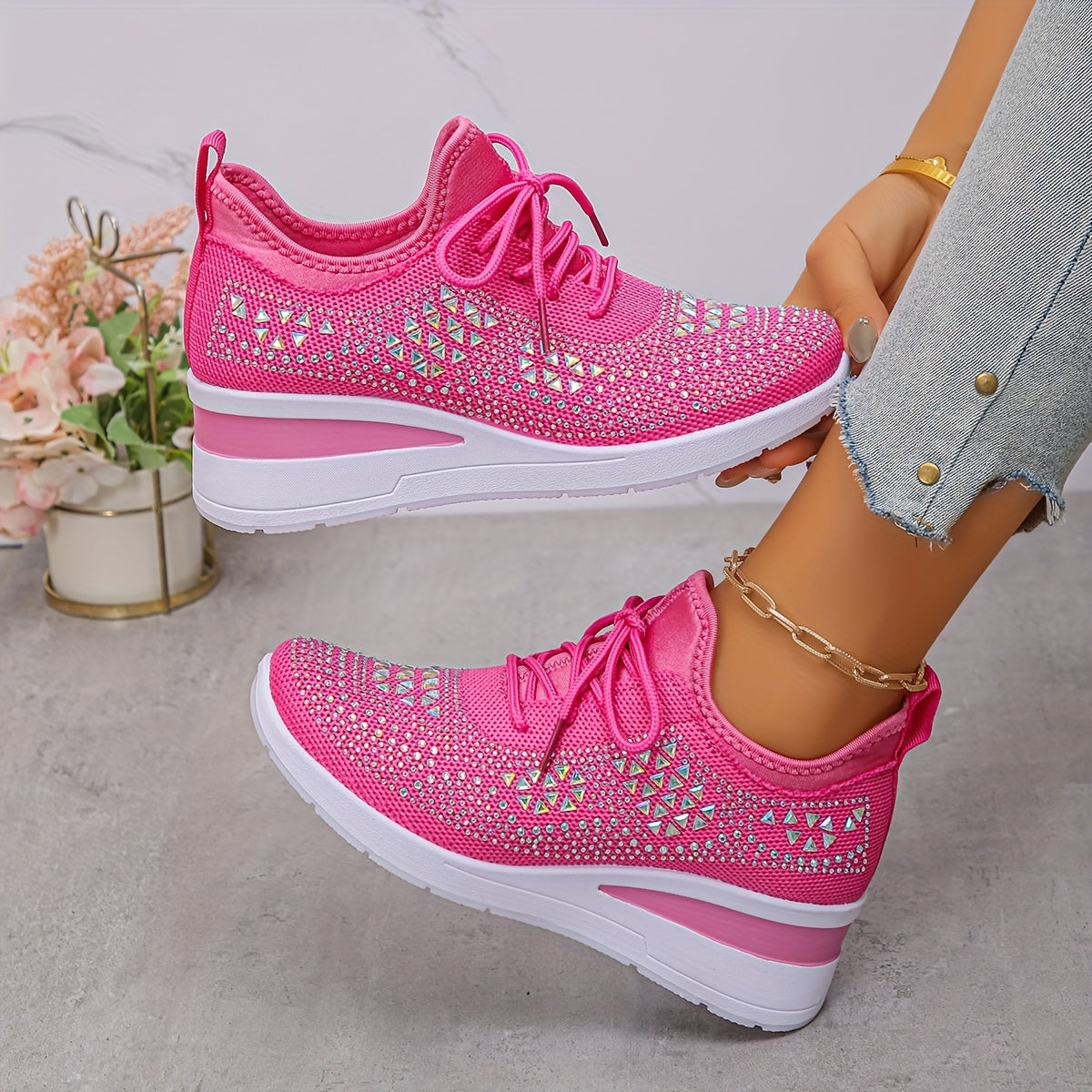 🔥Letzter Tag Aktion 70% RABATT - Legere, atmungsaktive, orthopädische Sneaker für Damen mit Strass-Verzierung