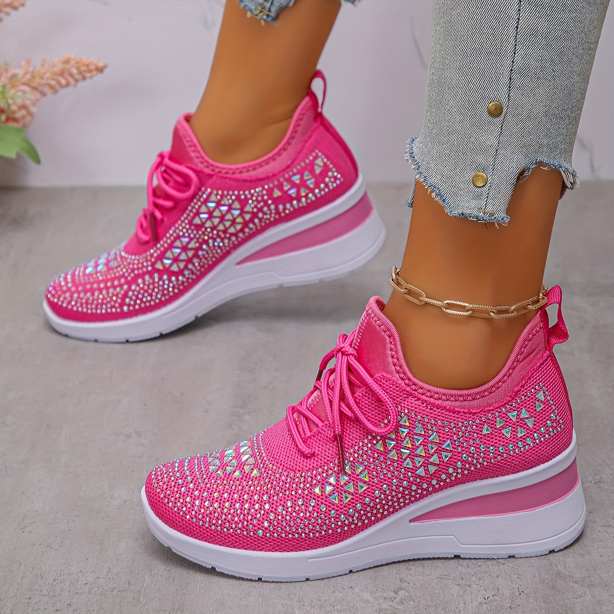 🔥Letzter Tag Aktion 70% RABATT - Legere, atmungsaktive, orthopädische Sneaker für Damen mit Strass-Verzierung