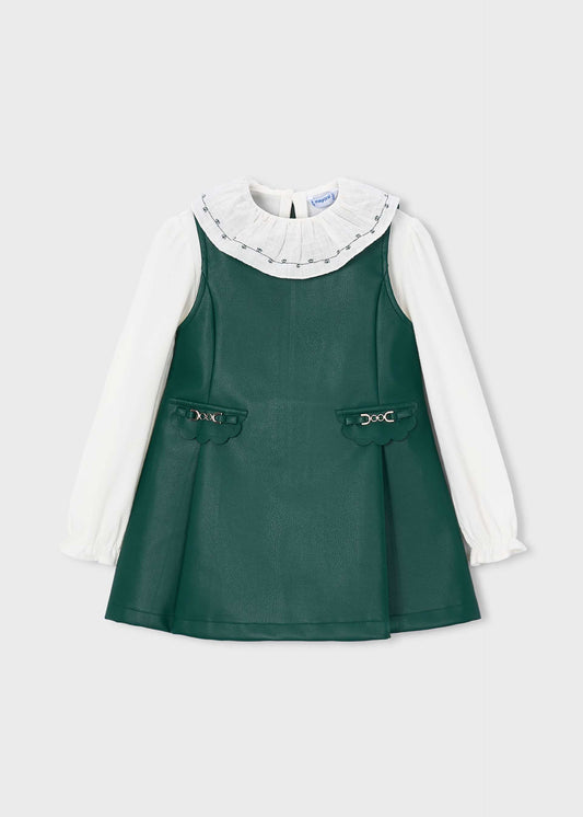 Faux leather dress with a girl's blouse