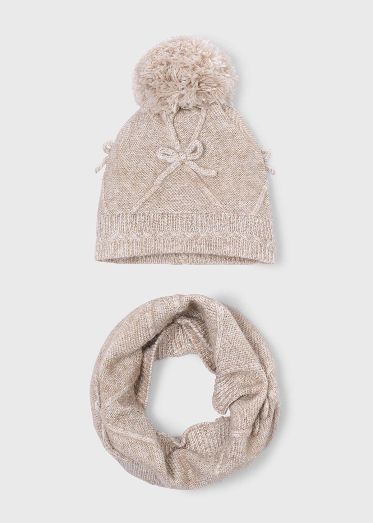 Girls' hat and scarf set with bow detail
