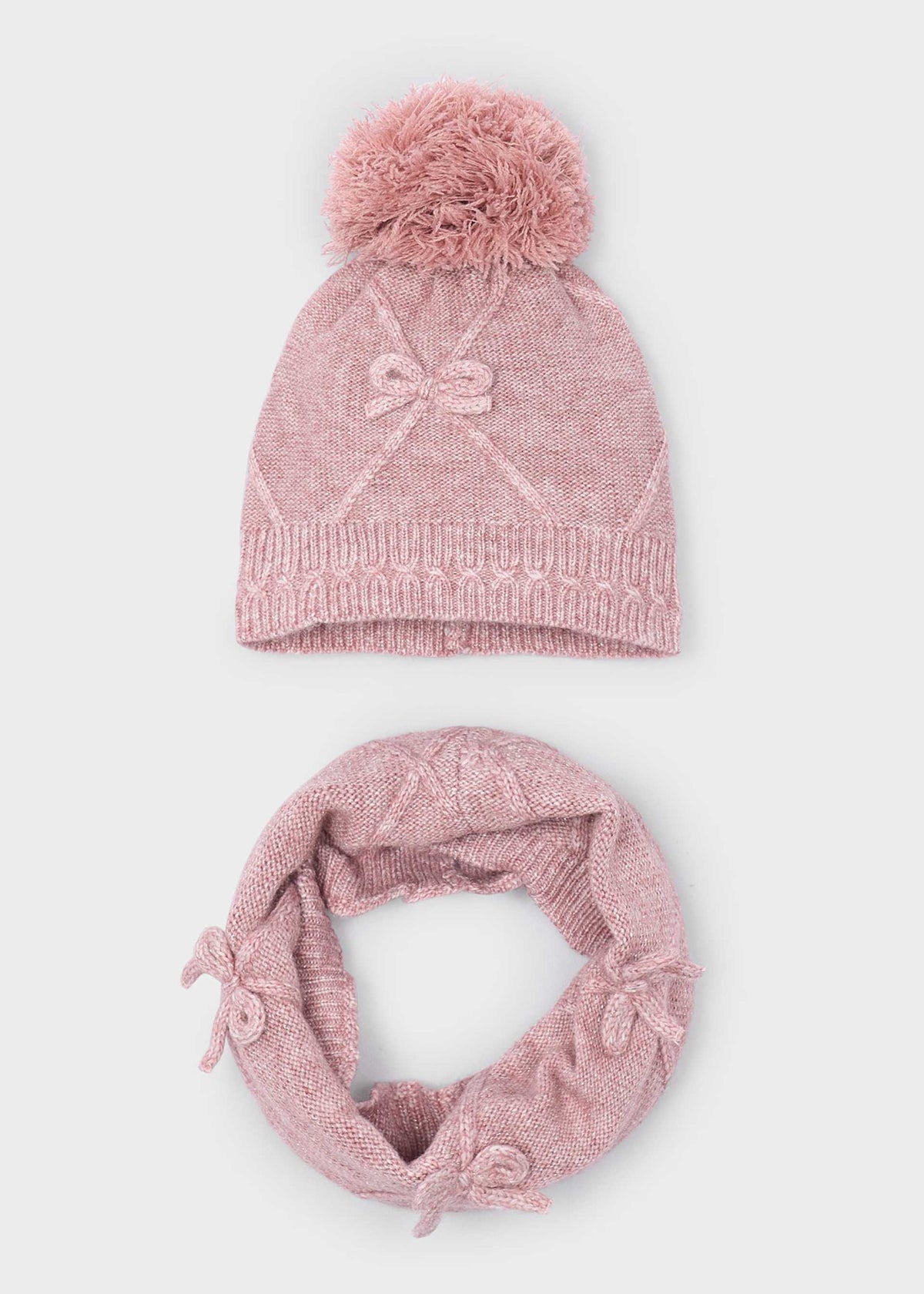 Mädchen-Set aus Mütze und Schal mit Schleifendetail