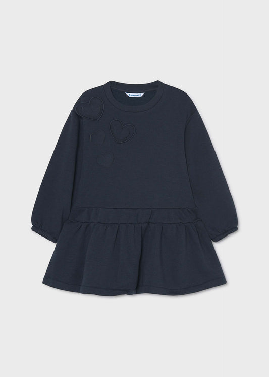 Girls' heart-print fleece dress