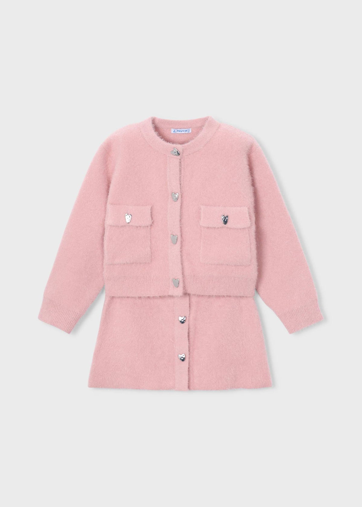 Girls' knitted skirt and cardigan set