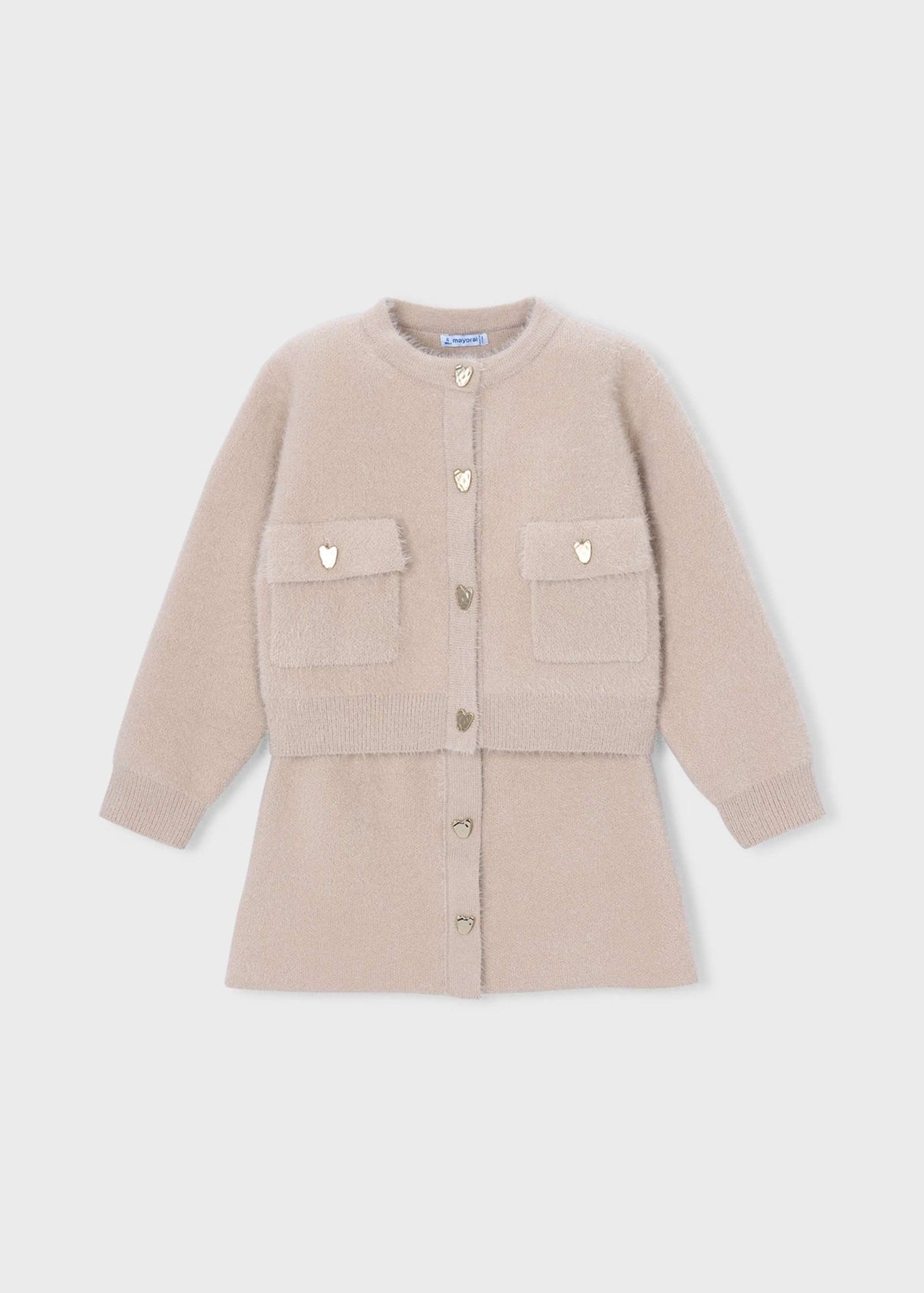 Girls' knitted skirt and cardigan set