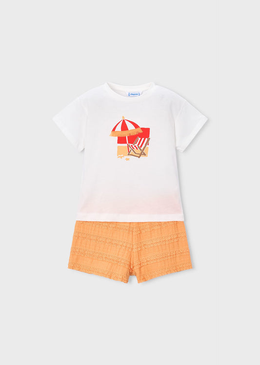Print short set girl with ruffles