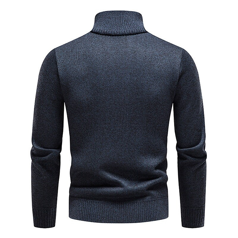 Men's Stand Collar Color Block Half Zip Fleece Pullover Sweater
